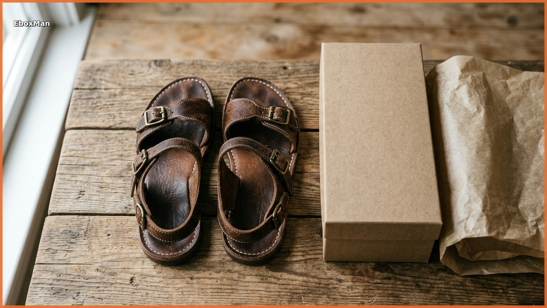 Cowhide leather sandals staged for e-commerce product listing