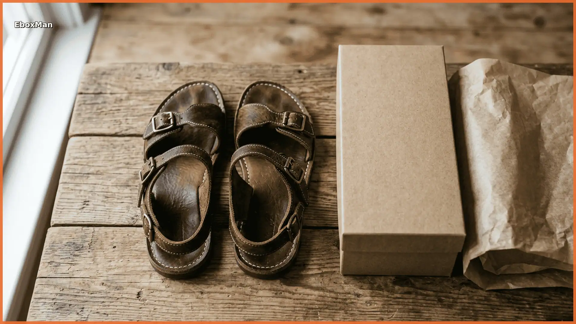 Cowhide leather sandals staged for e-commerce product listing