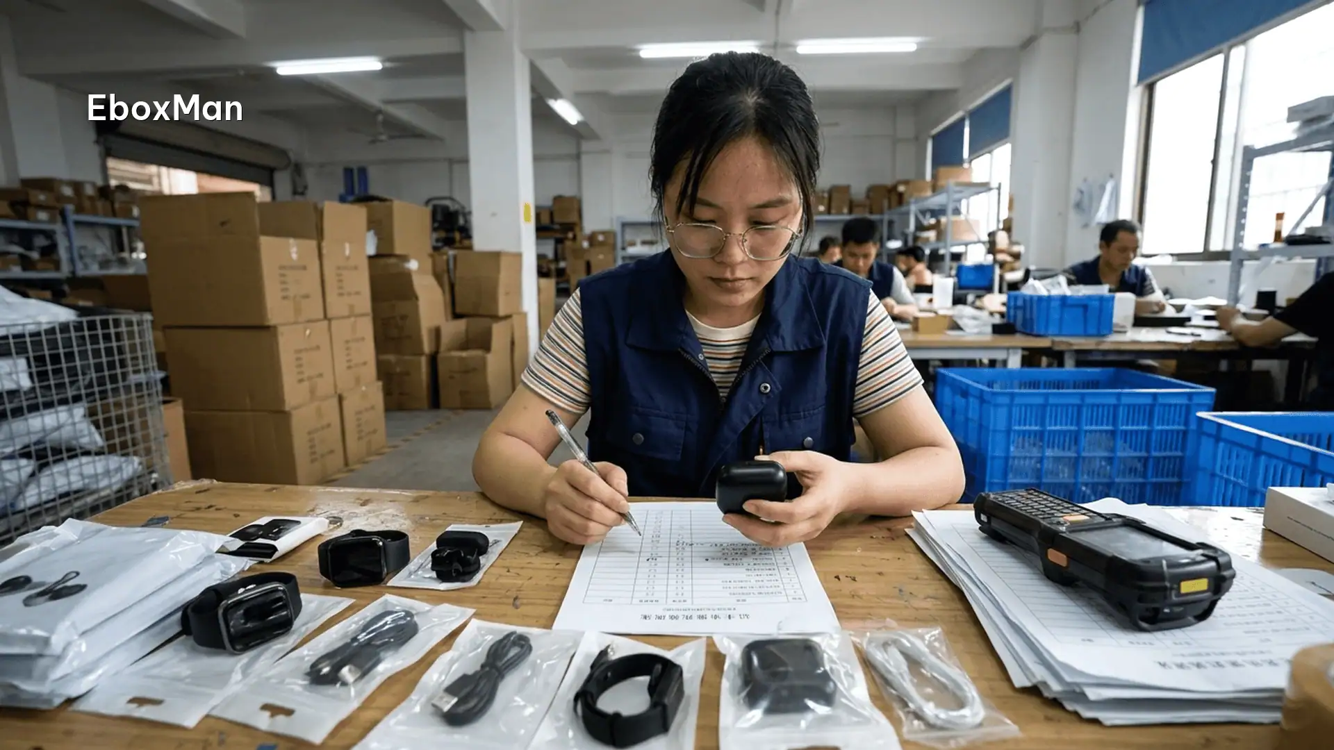 QC inspection desk checking product before customs declaration