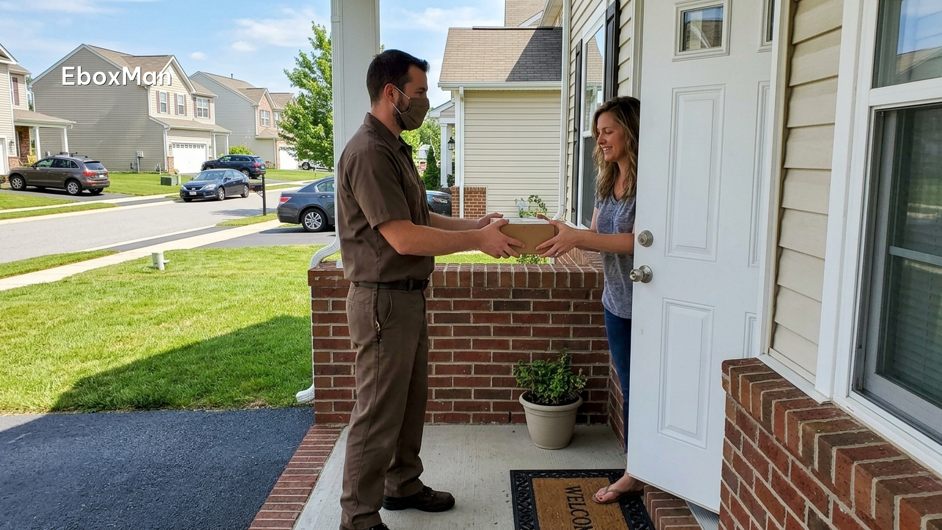Courier delivering a dropshipping parcel to a customer's door