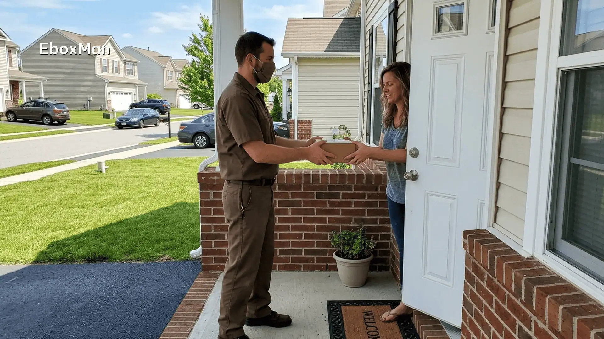 Courier delivering a dropshipping parcel to a customer's door