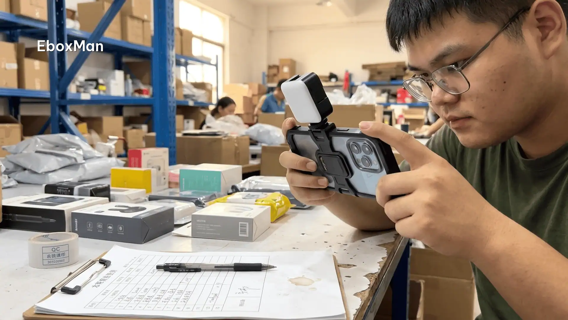 Dropshipping tools for 2026: research, ops, support 1 QC desk photographing a product batch before dispatch