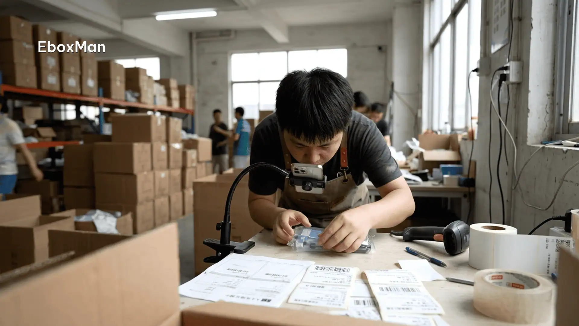 QC desk photographing a product batch before dispatch