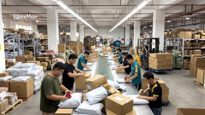 Chinese warehouse staff packing parcels ahead of Q4 peak season