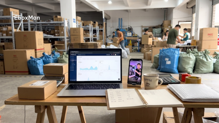 Laptop showing TikTok ads manager dashboard next to a phone with product video