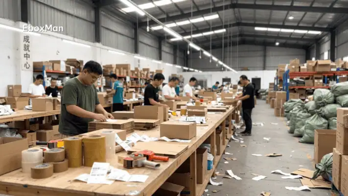 Warehouse staff packing dropshipping orders for fulfillment