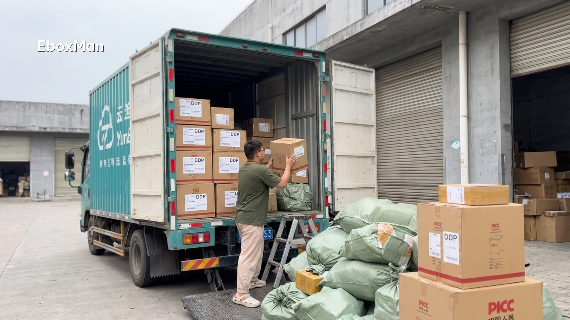 Parcels loaded for delivery from a Chinese logistics warehouse