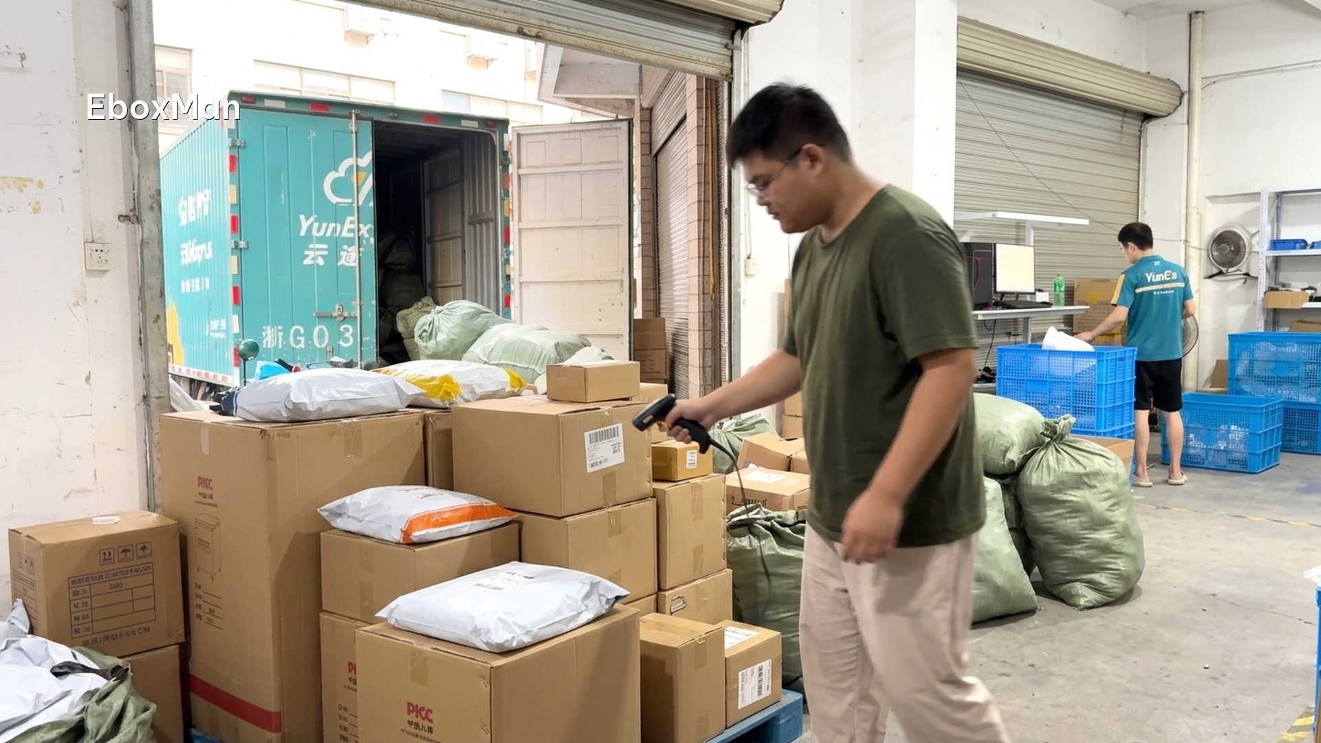 Warehouse staff scanning parcels for dropshipping order fulfillment
