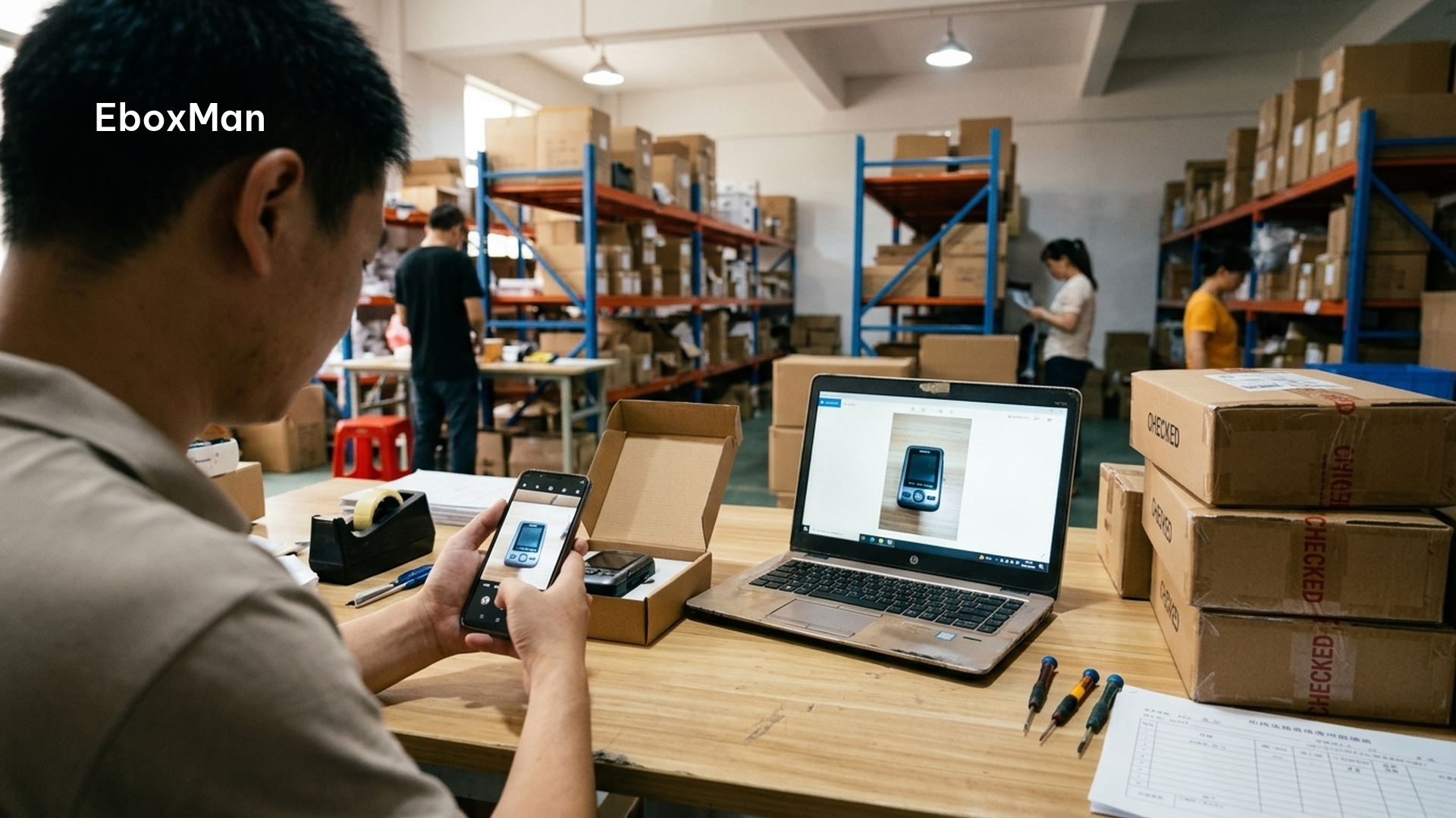 Yiwu sourcing agent: how to buy without flying to China 2 QC inspector photographing a product batch before it ships