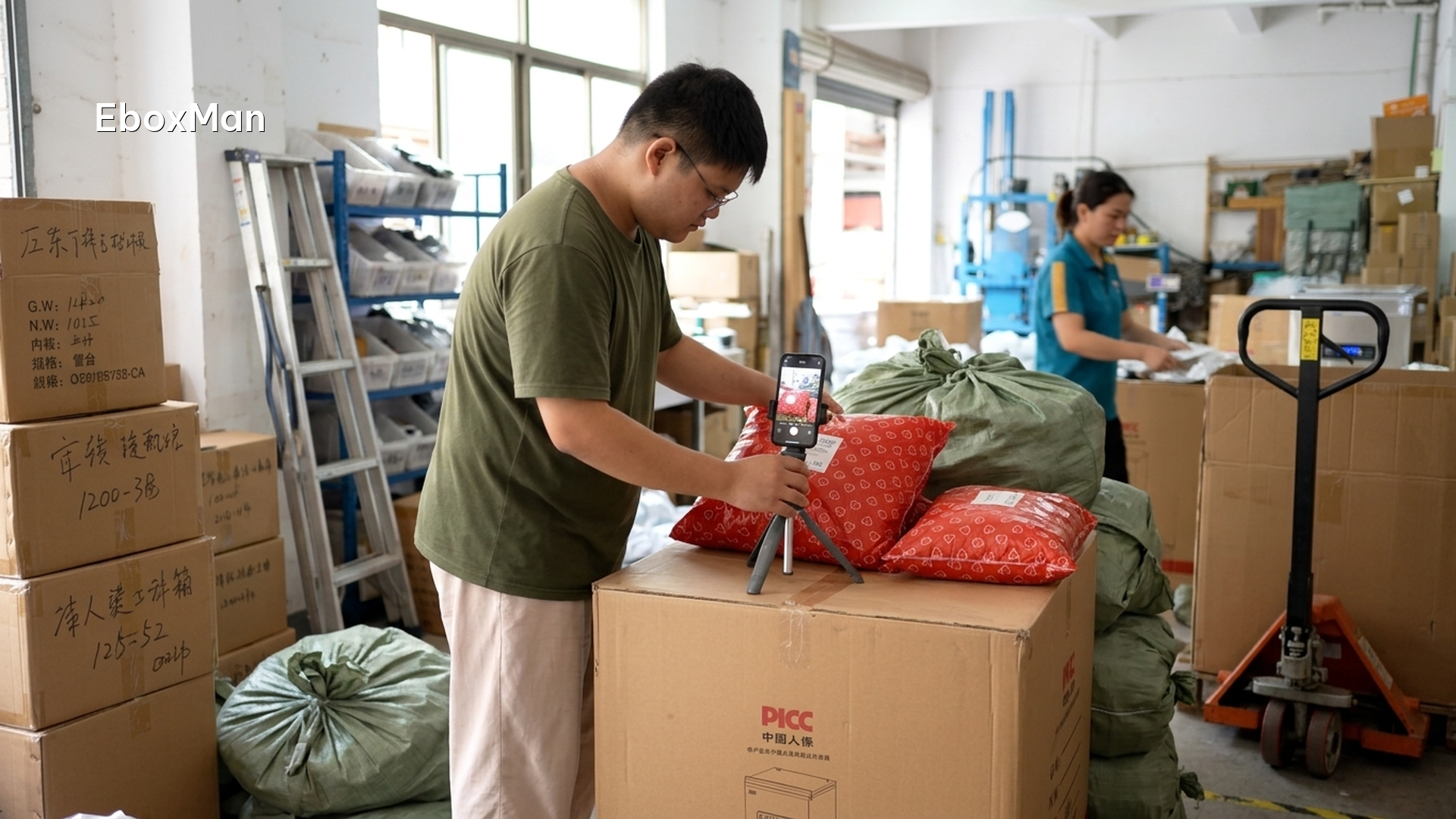 QC desk photographing a product batch before dispatch