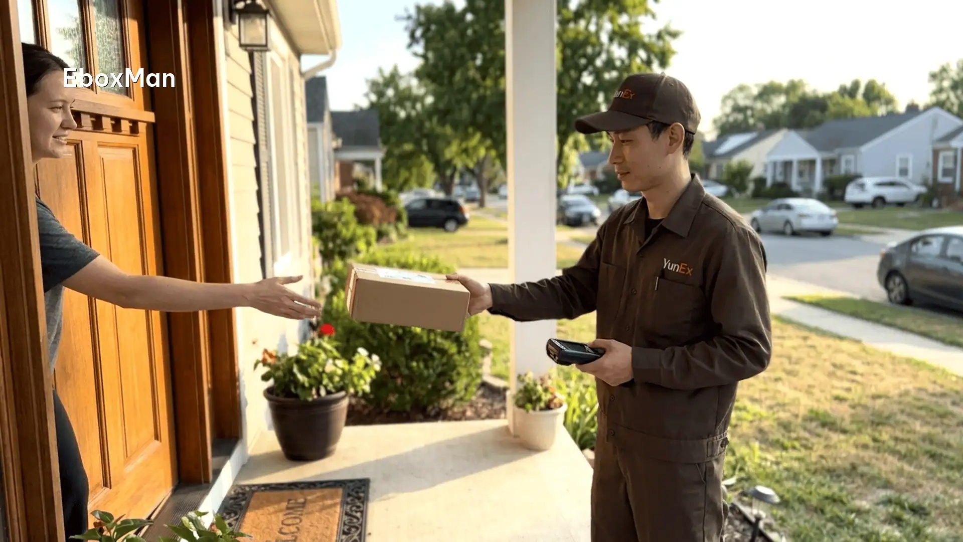 Courier delivering a parcel during the holiday shopping season