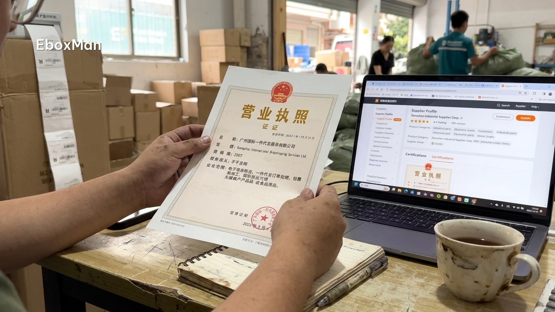 How to Vet a China Supplier in One Week Before Peak Season 1 Verifying a China supplier business license document next to a laptop