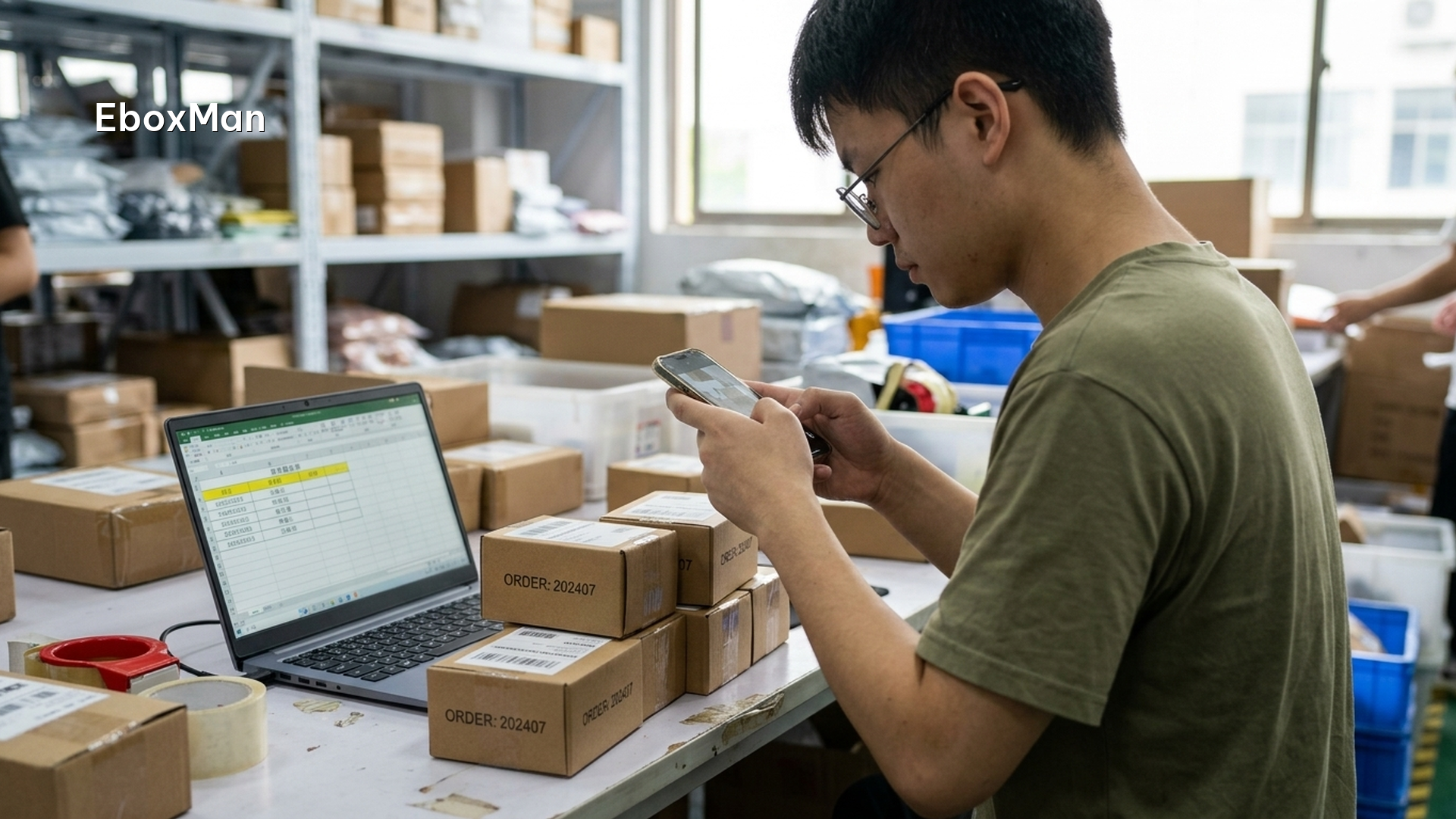 QC inspection desk photographing products before shipping during the 11.11 peak season